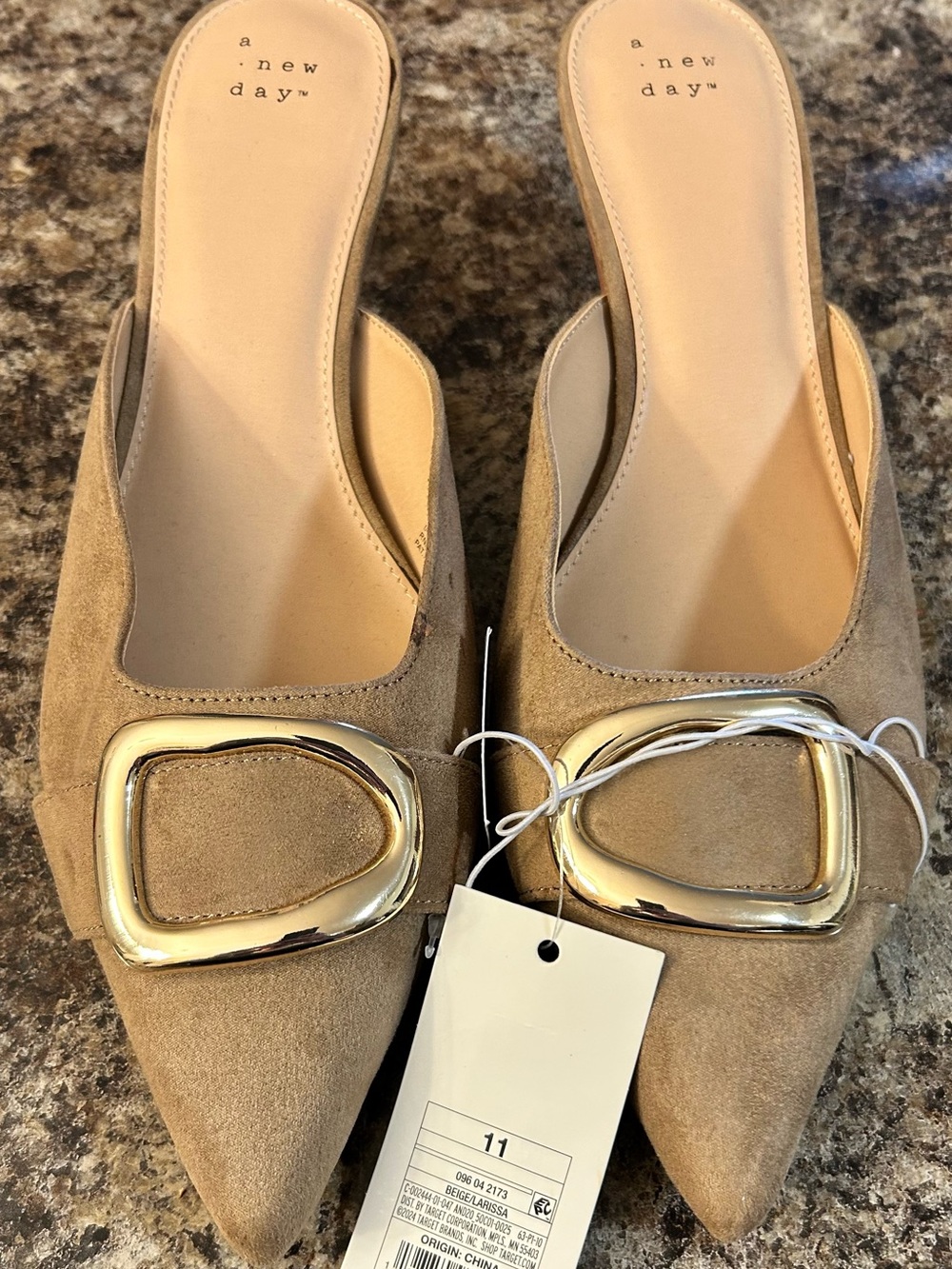 Women’s Larissa Pointed Toe Mule Heels – a New Day™ Beige Size 11 FLAWED